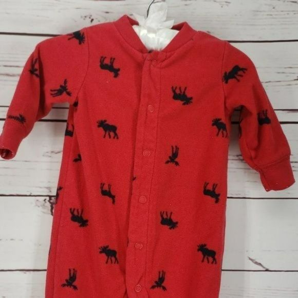 Carter’s Boys Fleece Red Moose Size 3 Months Sleeper Footed - Picture 5 of 5